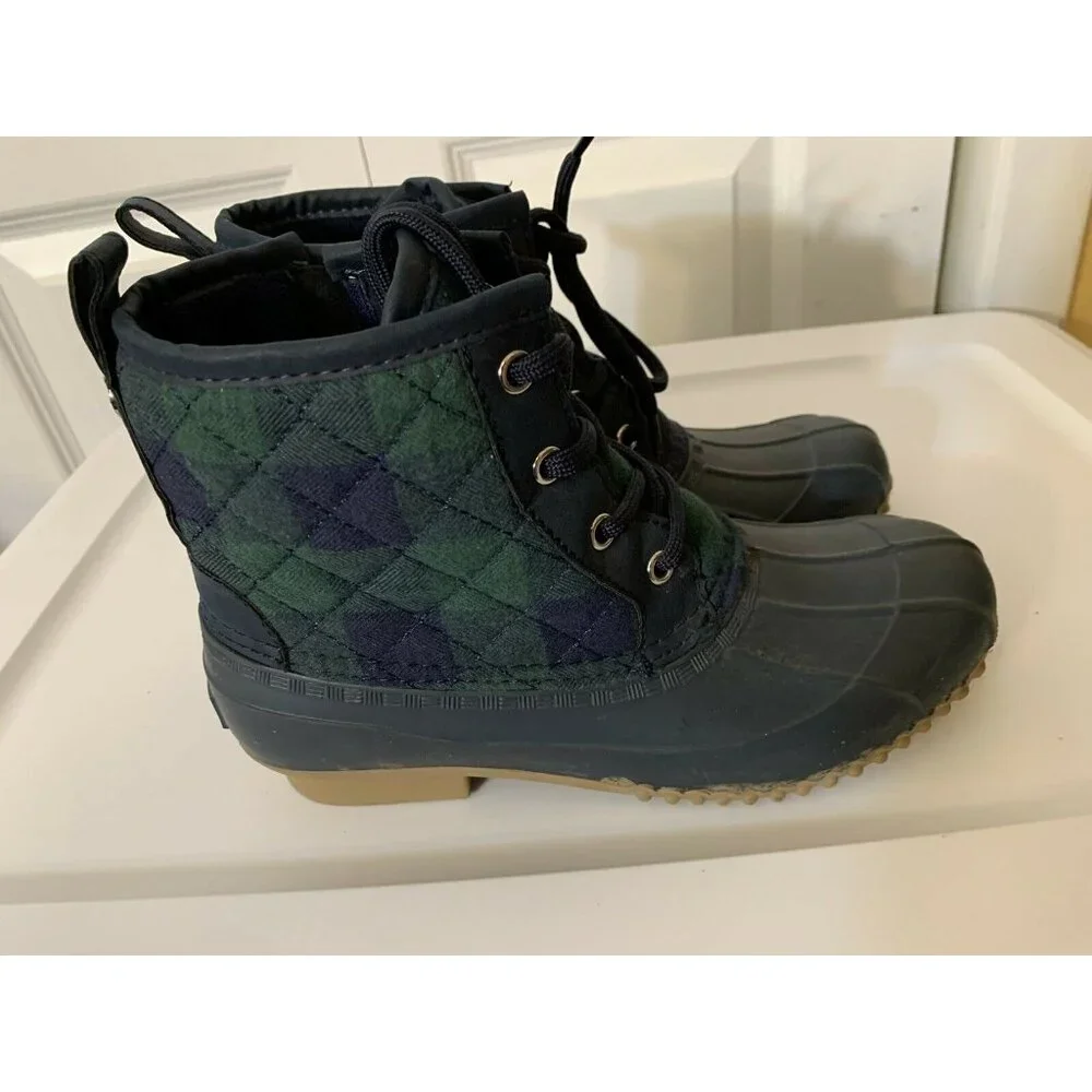 Isaac Mizrahi Live! Plaid Waterproof Boots Zip Navy - 6 M‎